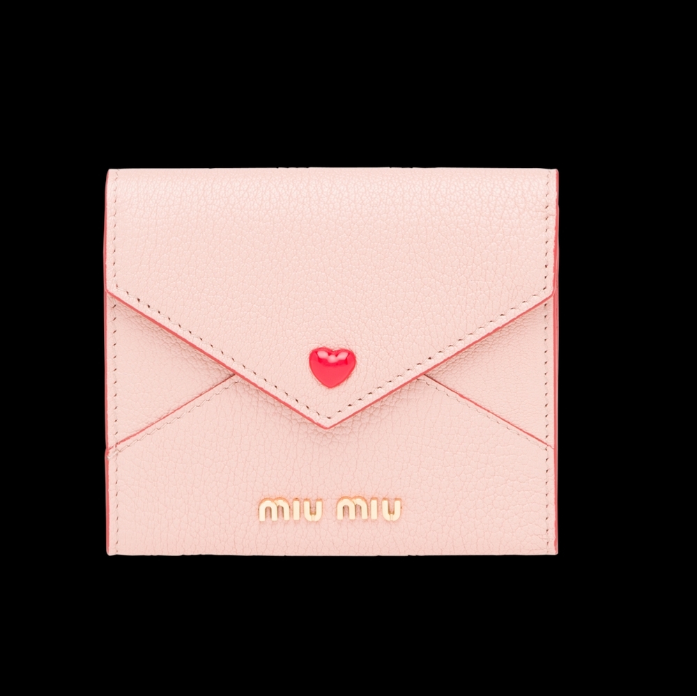 Miu Miu Pink Leather Envelope Wallet with Red Heart - Picture 2 of 15
